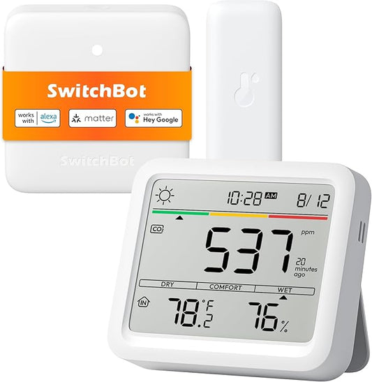 Air Quality Monitor Indoor 5-in-1 Meter Pro CO2 Detector, CO2 Alarm, CO2 Monitor with APP, Large Display, Bluetooth Air Quality Tester for Home, Office,Car (Meter Pro CO2+Outdoor Meter+Hub Mini)