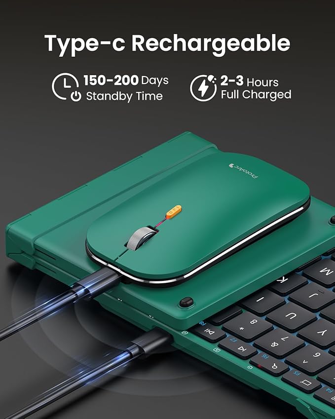 ProtoArc Foldable Keyboard and Mouse, XKM01 True Full-Size Folding Wireless Keyboard Mouse Combo for Business Travel, a Portable Office Suite On-The-Go, Compatible with Laptop iPad Tablet - Green