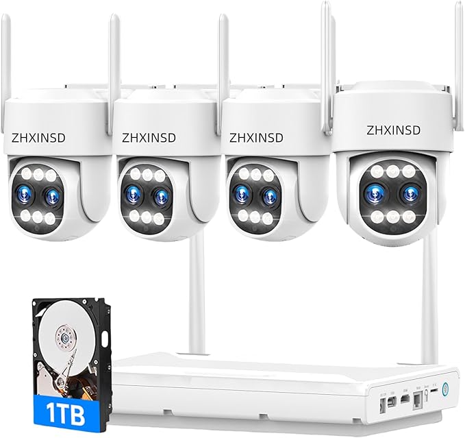 4K Security Camera System Outdoor Wireless, Dual Lens 8MP 4 Cameras 10X Hybrid Zoom Auto Tracking, Indoor Home Video Surveillance CCTV 10 CH with 1TB, 100ft Color Night Vision Weatherproof