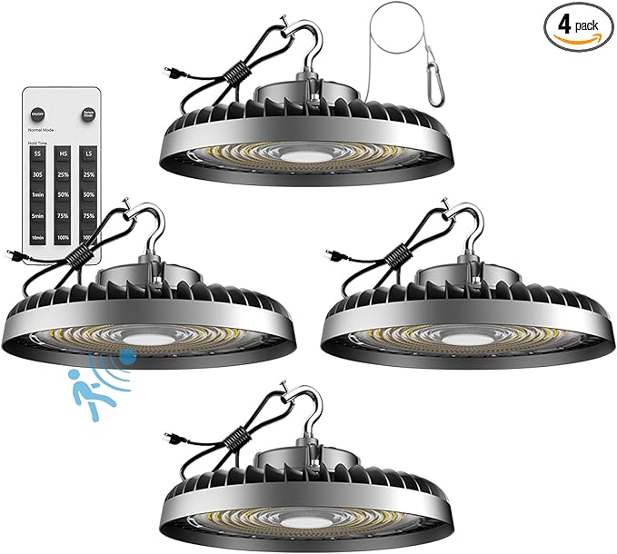 Smart 350W LED High Bay Light Motion Sensor, 48000lm (Eqv.1200W MH/HPS) Commercial Bay Lights AC100-277V High Bay LED Shop Light (Remote Buy Separately) 4Pack