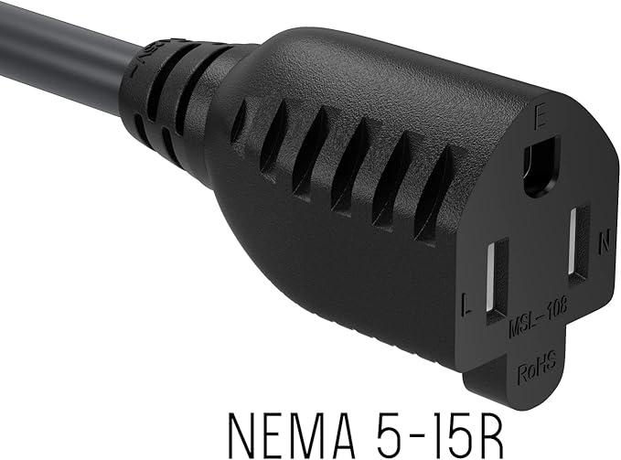 CableLeader 6ft NEMA 5-15P to 5-15R Heavy Duty Power Extension Cord, 14AWG SJT 15A/125V, Outlet Extension Power Cable, NEMA 5-15R to NEMA 5-15P AC Power Cord, UL Listed, Black
