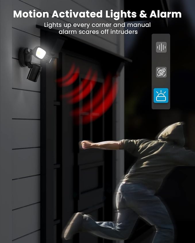 ieGeek 5MP Floodlight Camera Outdoor, Wired Home Security Light Cameras, 5G/2.4G WiFi Flood Light Camera Outside with Smart Motion Detection/Siren,Color Night Vision,2 Way Audio,24/7 Recording (Black)