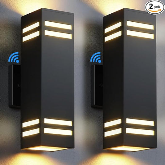 SHIMR Dusk to Dawn Outdoor Lighting 2 Pack, Modern Exterior Lighting Fixtures Wall Mount ETL Listed, Aluminum Anti-Rust Outdoor Sconce Up and Down Outside Lights for House Porch, LED Bulbs Include
