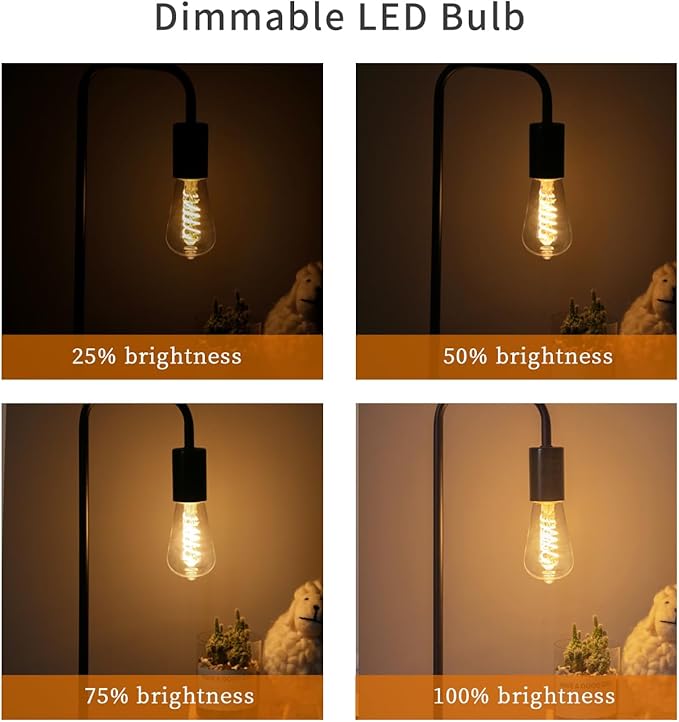 6 PCS Dimmable Vintage LED Edison Bulbs, 6W Equivalent 60 Watt, Warm White 2700K, Antique Flexible Spiral LED Filament Light Bulb, ST58 (ST19), 600 Lumens, E26 Base, Clear Plastic