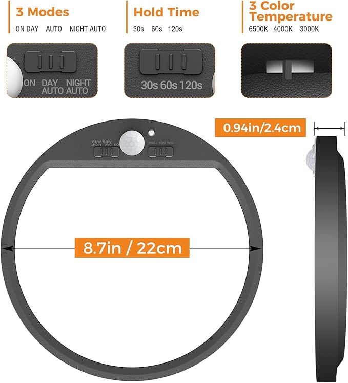 slochi 2Pack Motion Sensor Light Indoor Wired, 8.7 Inch 3000K/4000K/6500K Closet Lights Motion Sensored, 18W 1800LM Flush Mount Ceiling Light for Hallway Pantry Stairwell Porch, Black