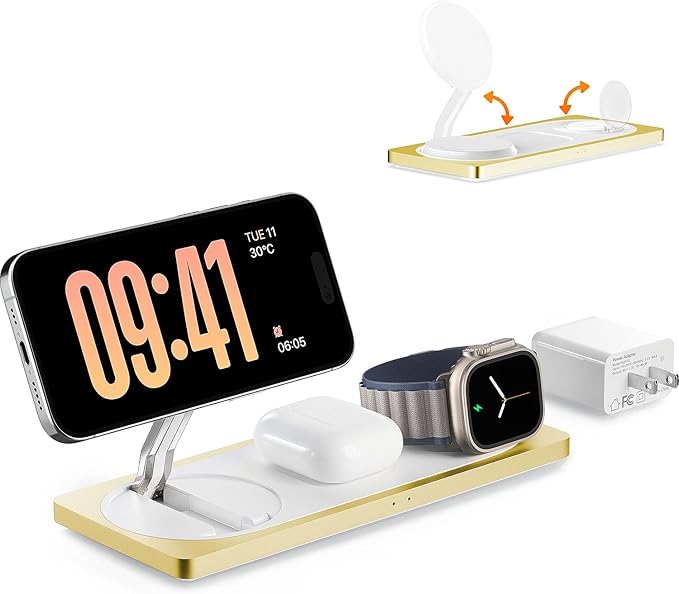 3 in 1 Charging Station for Apple Devices: Used for iPhone and Watch Charging Station with Magsafe Charger Stand, Wireless Charger for iPhone 16/15/14/13/12, Apple Watch 1-9/Ultra, AirPods 3 Pro