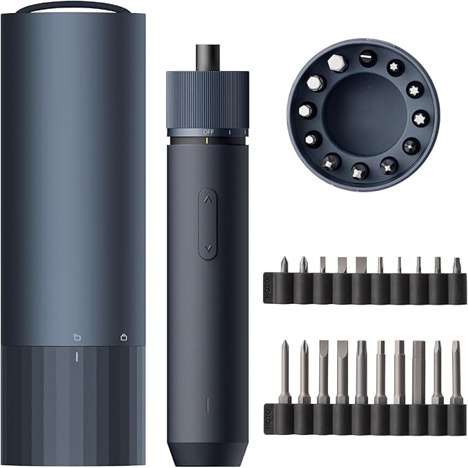 HOTO Electric Screwdriver Kit, 12+20 Extra Bits Enhanced Set, 3.6V Cordless Screwdriver Rechargeable USB-C, 3 Torque Settings, 1500mAh Battery, LED Light for Furniture/Electrical Repairs
