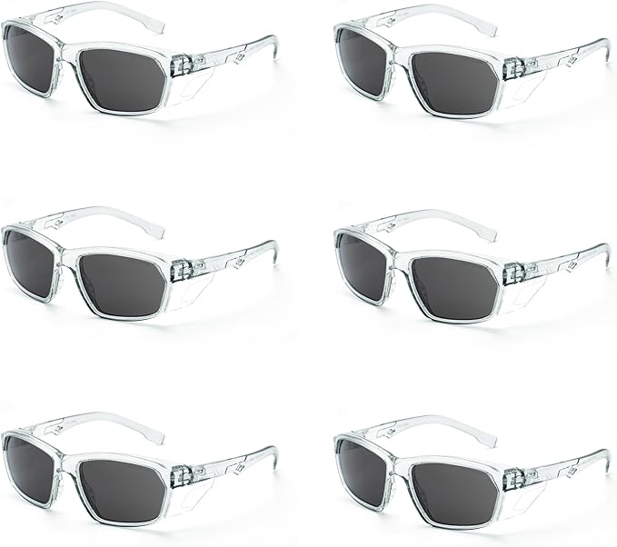 ProtectX Stylish Anti-Fog & Scratch-Resistant Safety Glasses With Readers, UV Protection Goggles, Anti-Impact Lightweight Glasses for Men＆Women Charcoal Tinted Smoke - 6 Pack
