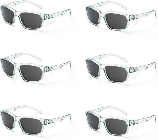 ProtectX Stylish Anti-Fog & Scratch-Resistant Safety Glasses With Readers, UV Protection Goggles, Anti-Impact Lightweight Glasses for Men＆Women Charcoal Tinted Smoke - 6 Pack