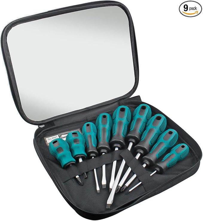 9 PCS Magnetic Screwdriver Set Professional Cushion Grip 5 Flat Head and 4 Phillips Tips Screwdriver Non-Slip for Repair Home Improveme Craft