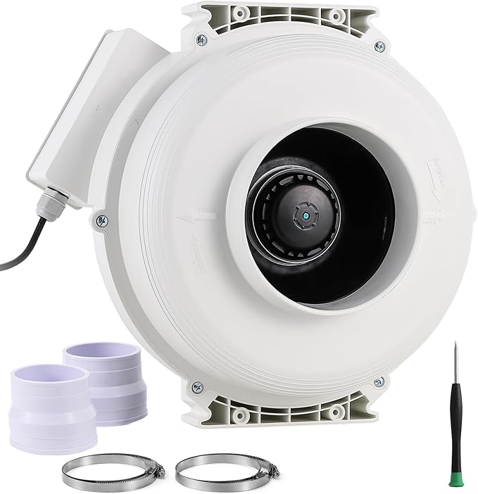 Radon Fan 335CFM Radon Mitigation System 6" Electric Inline Duct Waterproof Radon Mitigation Fan for Outdoor Use Weather Resistance