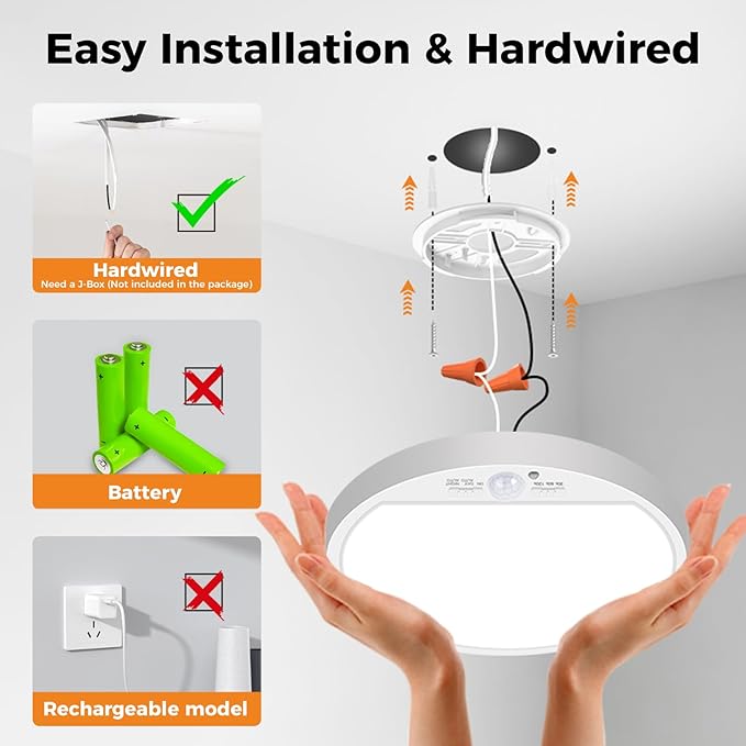 slochi 4Pack Motion Sensor Light Indoor Wired, 8.7 Inch 3000K/4000K/6500K Closet Lights Motion Sensored, 18W 1800LM Flush Mount Ceiling Light for Hallway Pantry Stairwell Porch, White