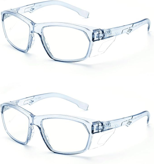 ProtectX Stylish Anti-Fog & Scratch-Resistant Safety Glasses, UV Protection Goggles, Anti-Impact Lightweight Glasses for Men＆Women Clear - 2 Pack,Blue