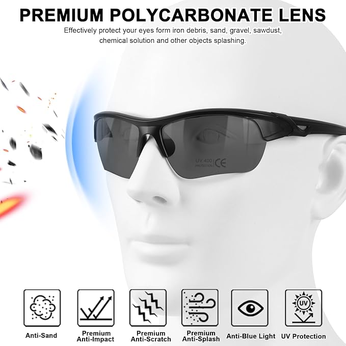 6 Pack Safety Glasses, UV Protective Eyewear, ANSI Z87.1 Impact Resistant Anti-Scratch Safety Goggles for Men Women