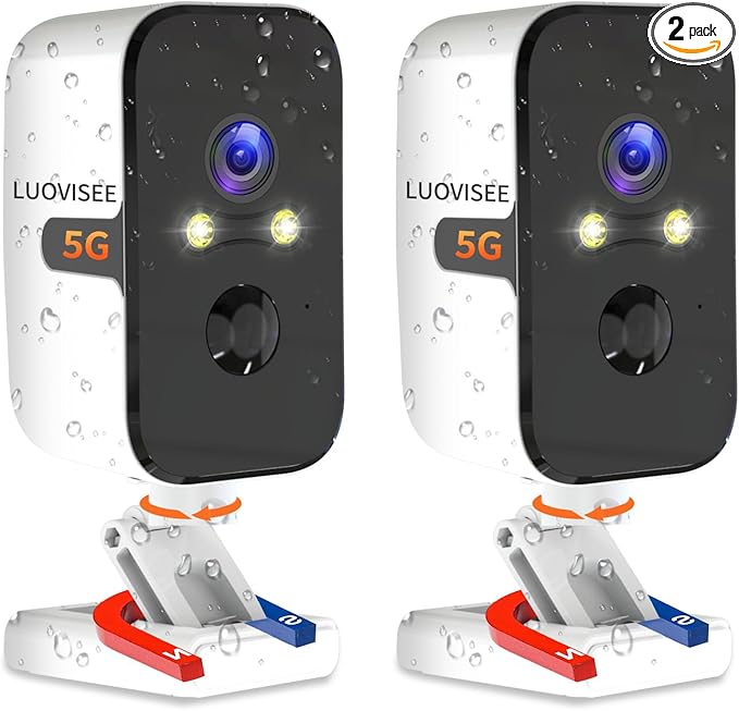 Security Cameras Wireless Outdoor Indoor,180° Horizontal Cameras for Home Security Battery,2.4/5GHz WiFi Camera Motion Detection Alert,2-Way Audio,IP65 WaterProof,Work with Alexa,Built-in Magnet Base