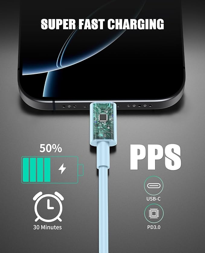 2 Pack 45W Super Fast Charger Type C for Samsung, USB C Android Phone Charger Fast Charging Block with 6FT/10FT Type C Charger Cord for Samsung Galaxy S25/S24/S23/S22+ Ultra/iPhone 17/16/15-Blue