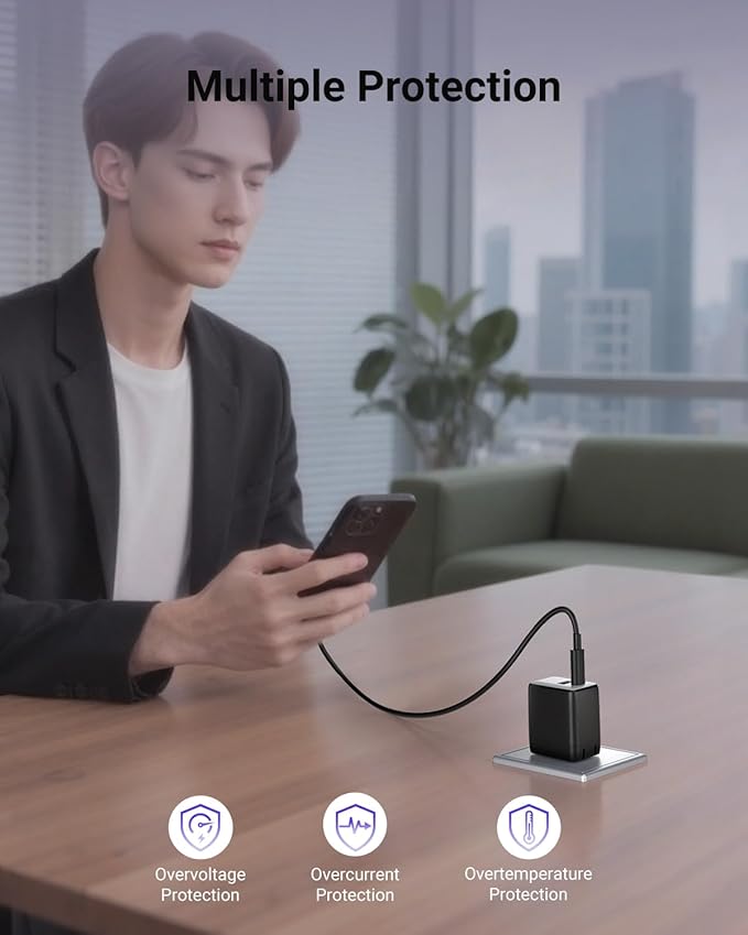 USB C Fast Charging Charger, 30W Dual-Port GaN Nano Charger with Foldable Plug for iPhone 16/15 Series, iPad, Galaxy S24 Ultra and More Series, (Black, 1 Pack)