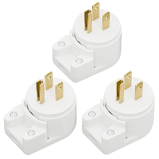 3-Pack Nema 5-15P Right Angle Plugs, 12-Direction Adjustable, 90 Angle, 15A 125V, White, ETL Verified