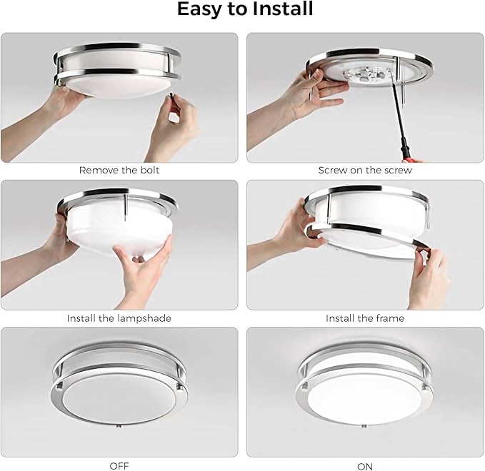 LUNABODE 18-Inch Double Ring Dimmable LED Flush Mount Ceiling Light, 20W, 5CCT 2700K-5000K,1400lm, Brushed Nickel Finish Steel, ETL Listed (4 Pack)