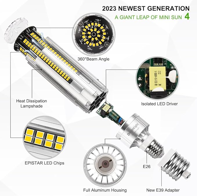 DragonLight Upgraded 50W Corn LED Light Bulb Fanless(400 Watt Equivalent) E26/E39 Large Mogul Base LED Lamp 6000K Daylight 6,000LM Good for Enclosed Fixtures