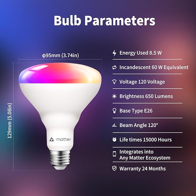 ANWIO Smart Light Bulb BR30 RGB Color Changing, LED WiFi Dimmable Multicolor Light Bulb E26 Base, Compatible with Alexa, Google Assistant, SmartThings, Hub Required, 650lm 8.5W(60W Equivalent) 2 Pack