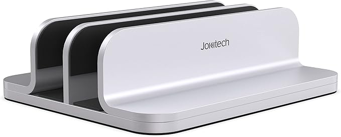 Double Aluminum Laptop Vertical Stand Organizer, Sturdy Notebook Computer Holder Stand Compatible with New Liquid Retina XDR Apple MacBook Air/Pro, Mac mini, Apple TV and iPad Pro - Silver