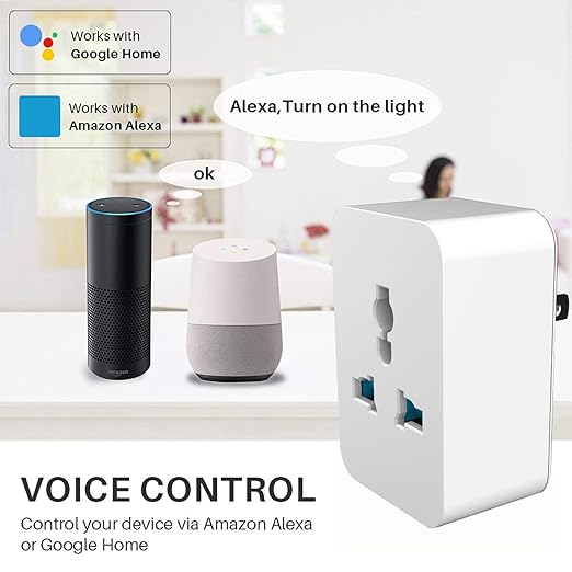 Smart Mini Plug 15A US Plug AC 100 to 240V Smart Home Outlet with Timer Function Voice & APP Control 2.4G for Home, No Hub Required