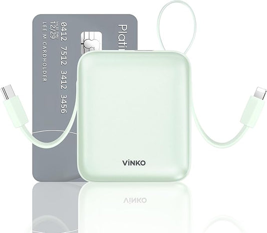 VINKO Small Portable Charger, 22.5W Fast Charging Mini Power Bank 10000mAh with Built-in Cables LED Display, Travel Essential USB-C Battery Pack Compatible with iPhone,Samsung,Android (Green)