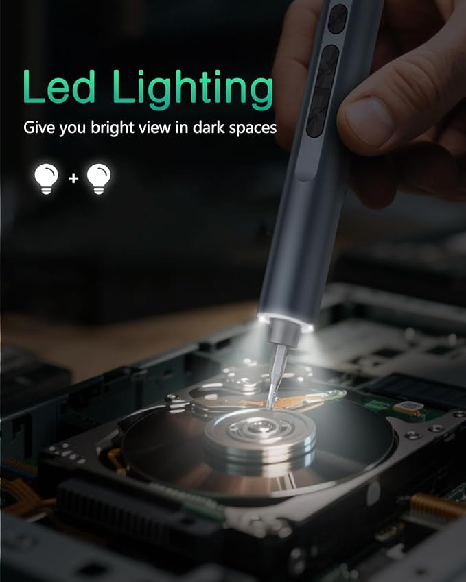 ORIA 49-in-1 Mini Electric Screwdriver, 3.6V Precision Screwdriver Set with 47 Magnetic Bits, LED Lights, Rechargeable Repair Tool Kit for Phone, PC, Laptop, Watch, DIY