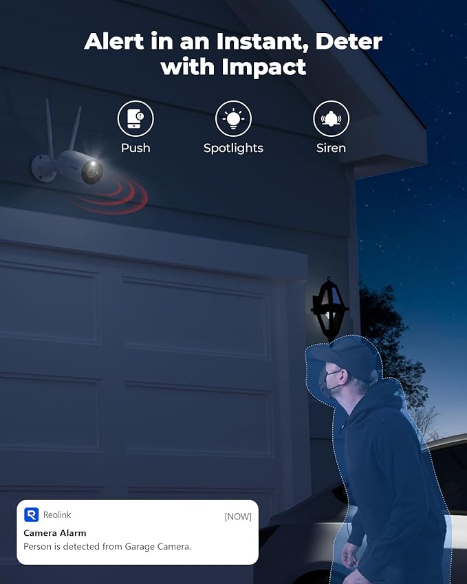 REOLINK 4K Home Security Camera, 2.4/5GHz WiFi Outdoor Camera, Plug-in Power (DC 12V/1A), Human/Vehicle/Pet Detection, Color Night Vision, Two-Way Talk, 24/7 Recording, IP67 Waterproof, RLC-810WA