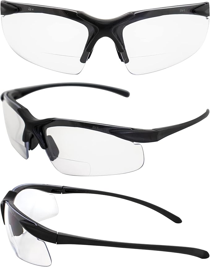 Global Vision Apex 1.5 Bifocal Safety Glasses 2 Pairs Black Frames with Clear & Smoke Lenses