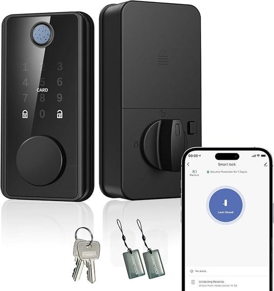 Fingerprint Smart Door Lock with Bluetooth,Keyless Entry Door Lock for Front Door, App Remote Control, Deadbolt with 6-in-1 Electronic Keypad