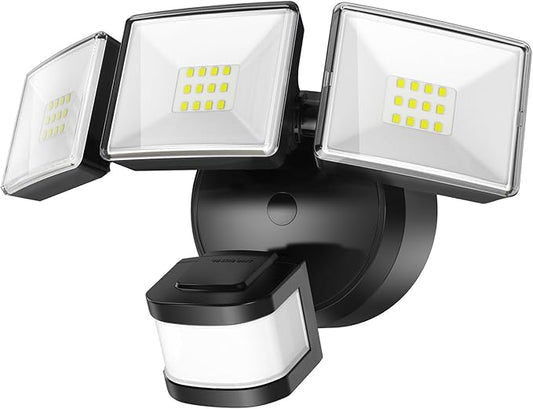 OREiN 3500LM/26W Flood Lights Outdoor, 240°/40FT Big Motion Sensor Outdoor Lights Dusk to Dawn Security Lights IP65 Waterproof 3 Modes for Outside 3500SQ.FT Front Door, Garage, Black (Hardwired)