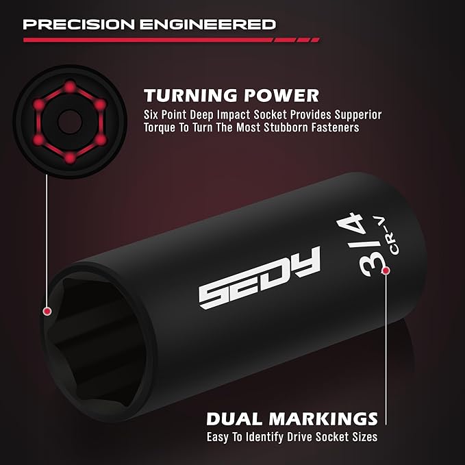 3/8" Drive Impact Socket Set - 49-Piece SAE (5/16 to 3/4 inch) and Metric (8-22mm) Sizes with Extension Bars and Universal Joint Standard & Deep CR-V Material for High Durability Impact Wrench