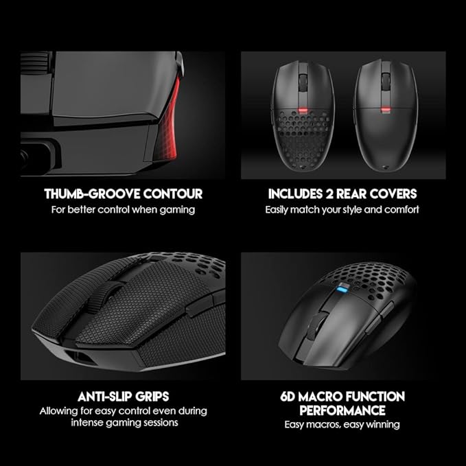 FANTECH ARIA XD7 Wireless Gaming Mouse Pixart 3395 Gaming Sensor 26000 DPI, HUANO Switches, Super Lightweight 59 Grams and Ambidextrous Egg Shape, 3 Mode Connectivity, Black