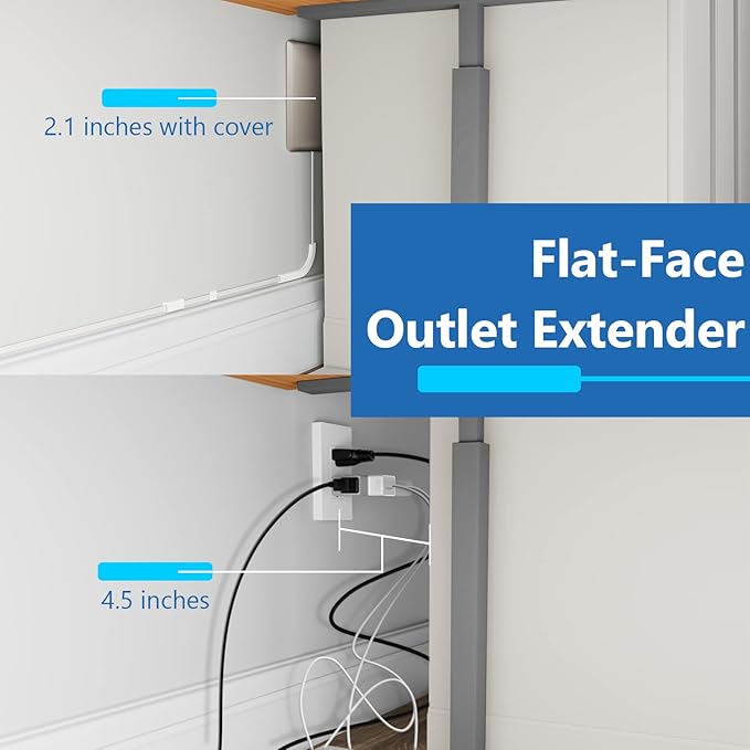 LIDER Flat-Face Outlet Extender with 3 Receptacles, Ultra-Thin Wall Plate Plug with Cord Extender and 3-Outlet Power Strip, 8ft Cord, LWE8-315-NK,ETL-Listed, Nickel