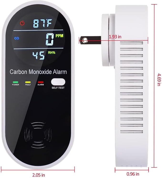 3-in-1 Carbon Monoxide Detectors Plug in Wall, Portable Carbon Monoxide Detector for Travel, CO Gas Meter Temperature Humidity Sensor Built-in with LCD Display Voice Light Warning