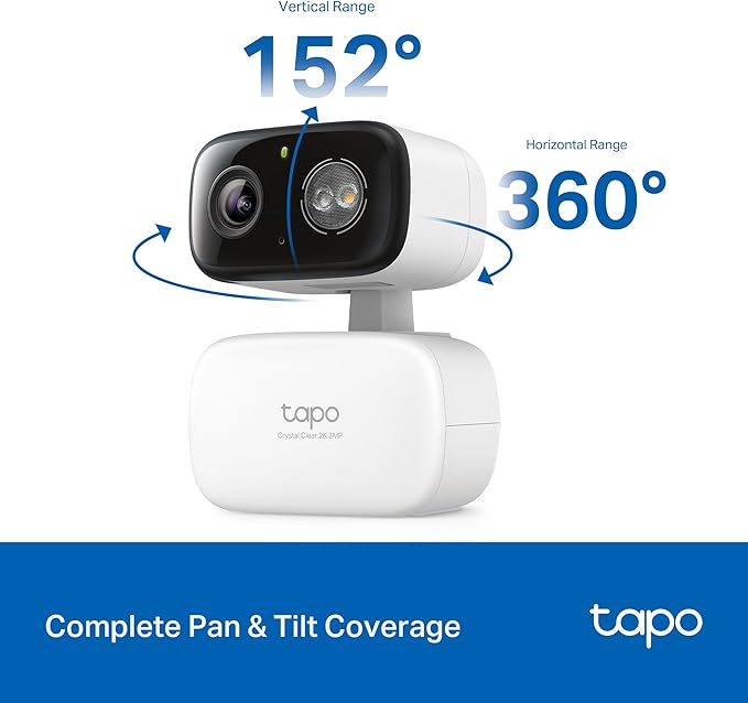 Tapo 2K 3MP Pan/Tilt Indoor/Outdoor Security Camera - Free Person/Baby Cry Detect & Motion Track, 360° Pan, Color Night Vision, SD/Cloud Storage, Works w/Alexa & Google Home HybridCam 360