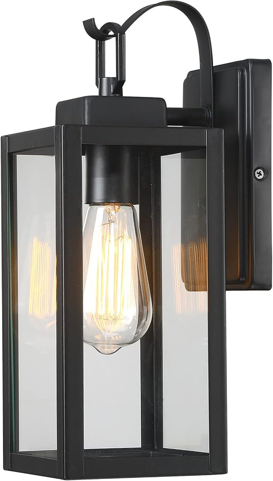 Pia Ricco Outdoor Wall Lights, Matte Black Exterior Light Fixtures with Clear Glass Shade, Waterproof Front Porch Lighting, Modern Sconces Lantern for Outside, House, Garage, E26 Socket, ETL Listed