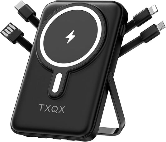 Wireless Portable Charger 10000mAh,Magnetic Power Bank with Built-in Cables LED Display,22.5W PD Fast Charging for Magsafe Battery Pack Compatible with iPhone16/15/14/13/12/Pro/Pro Max (Black)