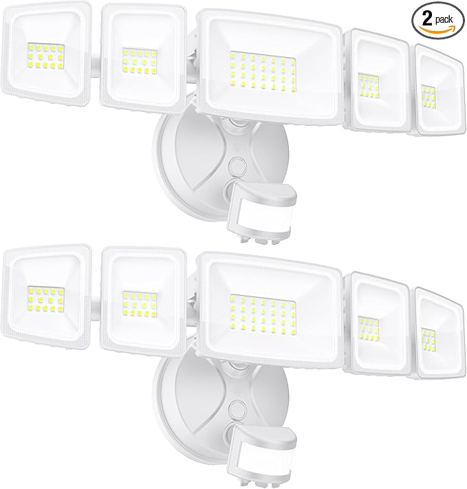 Onforu 5 Heads 55W LED Security Lights Motion Sensor Outdoor, 360° Wide Angle Illumination, 5000LM Flood Light, 6500K, IP65 Waterproof, Hardwired Wall Light for Garage, Yard, Porch, Entryway (White)