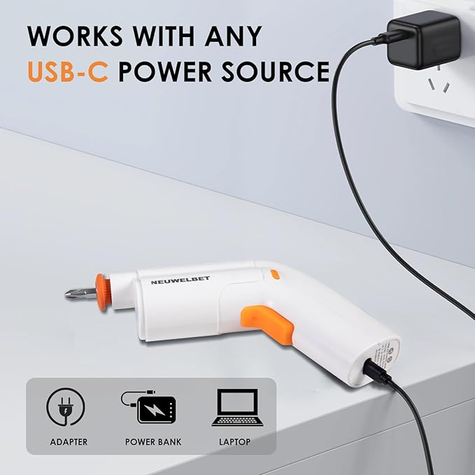 Electric Screwdriver 3.6V, USB Long-lasting Powerful Electric Screwdriver Set, Cordless Drill with LED Light, 14 PCS Driver Bit(White)