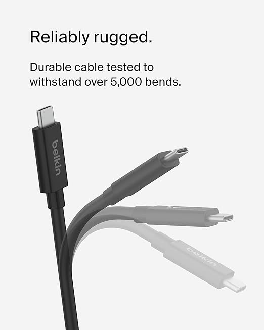 Belkin Connect USB4 Cable (4ft/1.2M Power Cable), USB-C to USB-C Cable w/ 240W Power Delivery + 20Gbps - USB4 Compliant Power Cable, Compatible with MacBook, Windows, Chromebook, & More