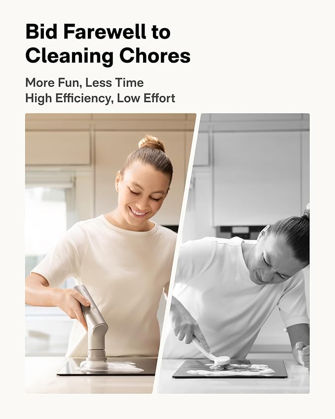 HOTO Handheld Short-Handle Electric Spin Scrubber, IPX7 Waterproof Cordless Scrubber Brush, Bathroom Cleaning Brush, Max 22 in-lb, with 9 Brush Heads for Bathroom, Shower, Kitchen, Sink, Tile