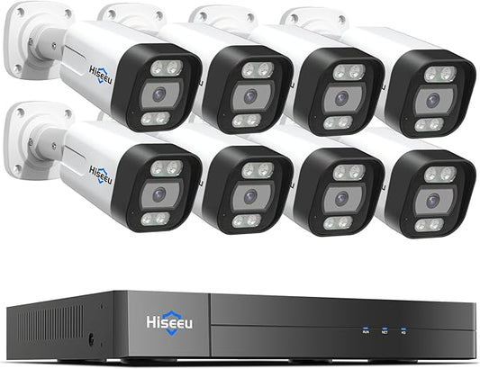 [Human Vehicle Detection] Hiseeu PoE Security Camera System,8PCS 5MP IP Security Camera for Indoor Outdoor,4K PoE NVR 16CH Expandable with 3TB Hard Drive,Person/Vehicle Detect,Audio Video Monitoring