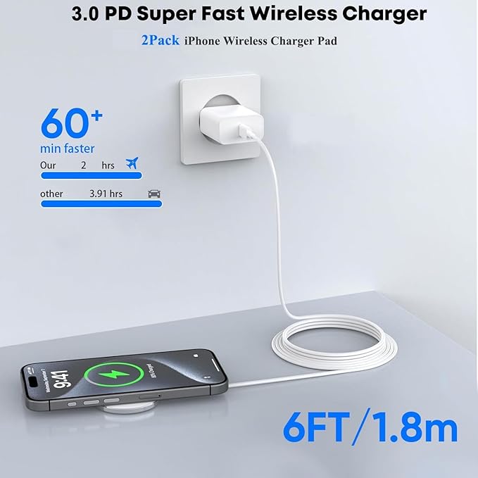 [Apple MFi Certified]Magnetic Wireless iPhone Charger Magsafe Charger,6FT 15W Fast Phone Charging Pad Wireless Magnetic Charge for iPhone 16 Pro Max/16 Pro/16 Plus/15 Pro Max/14/13/AirPods3/2/Pro/Pro2