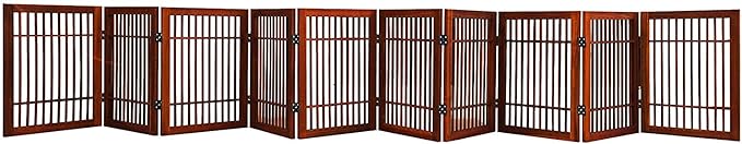 Urnporium Pet Dog Gate Strong and Durable Freestanding Folding Acacia Hardwood Portable Wooden Fence Indoors or Outdoors Foldable pet Barrier for The House (Brown Pet Gate, 10 Panel 24" Tall)