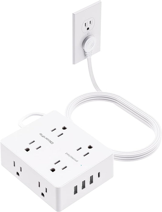 Surge Protector Power Strip, Olcorife 20ft Long Extension Cord with 8 Outlets 4 USB Ports(1 USB C), Flat Wall Plug Outlet Extender, College Dorm Room Essentials, White