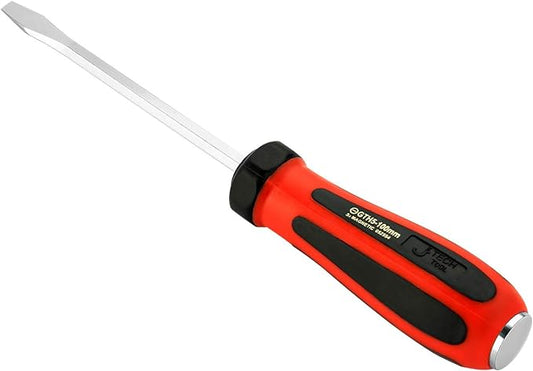 Jetech Striking Cap Go-Through Slotted Screwdriver, S2 Steel Flathead with Magnetic Tip, Ergonomic Soft Grip TPR Handle, 0.2 x 3.94 inches