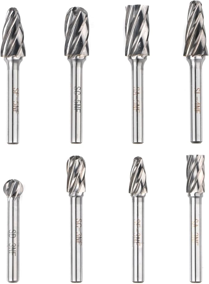 8PCS Carbide Burr Set for Aluminum 1/4" Shank, Aluma Cut Tungsten Carbide Rotary Tool Attachment Kit Rasp Accessories for Die Grinder Metal Carving, Engraving, Polishing, Grinding
